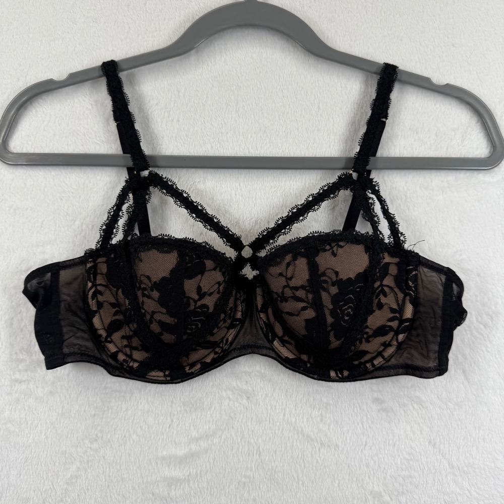 Adore Me 36B Black Lace‎ Strappy Push Up Bra Lingerie